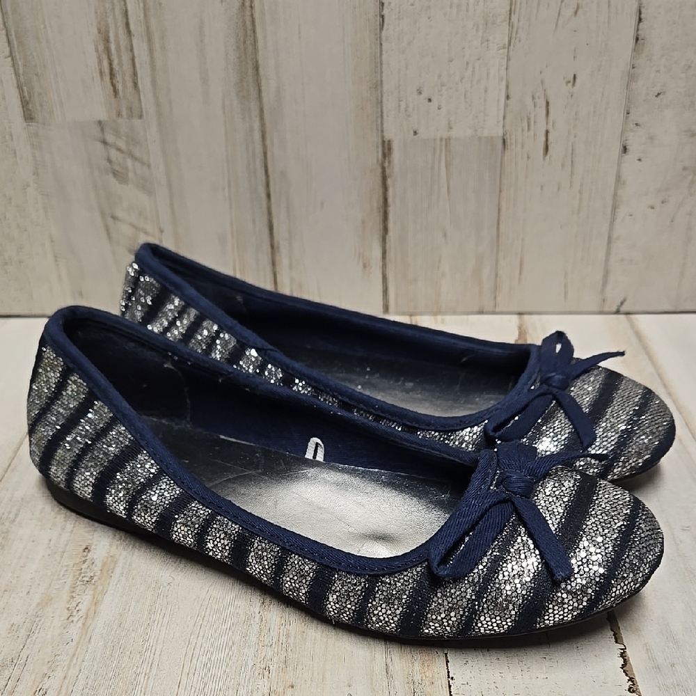 Navy and Silver Glitter Striped Girl's Flats